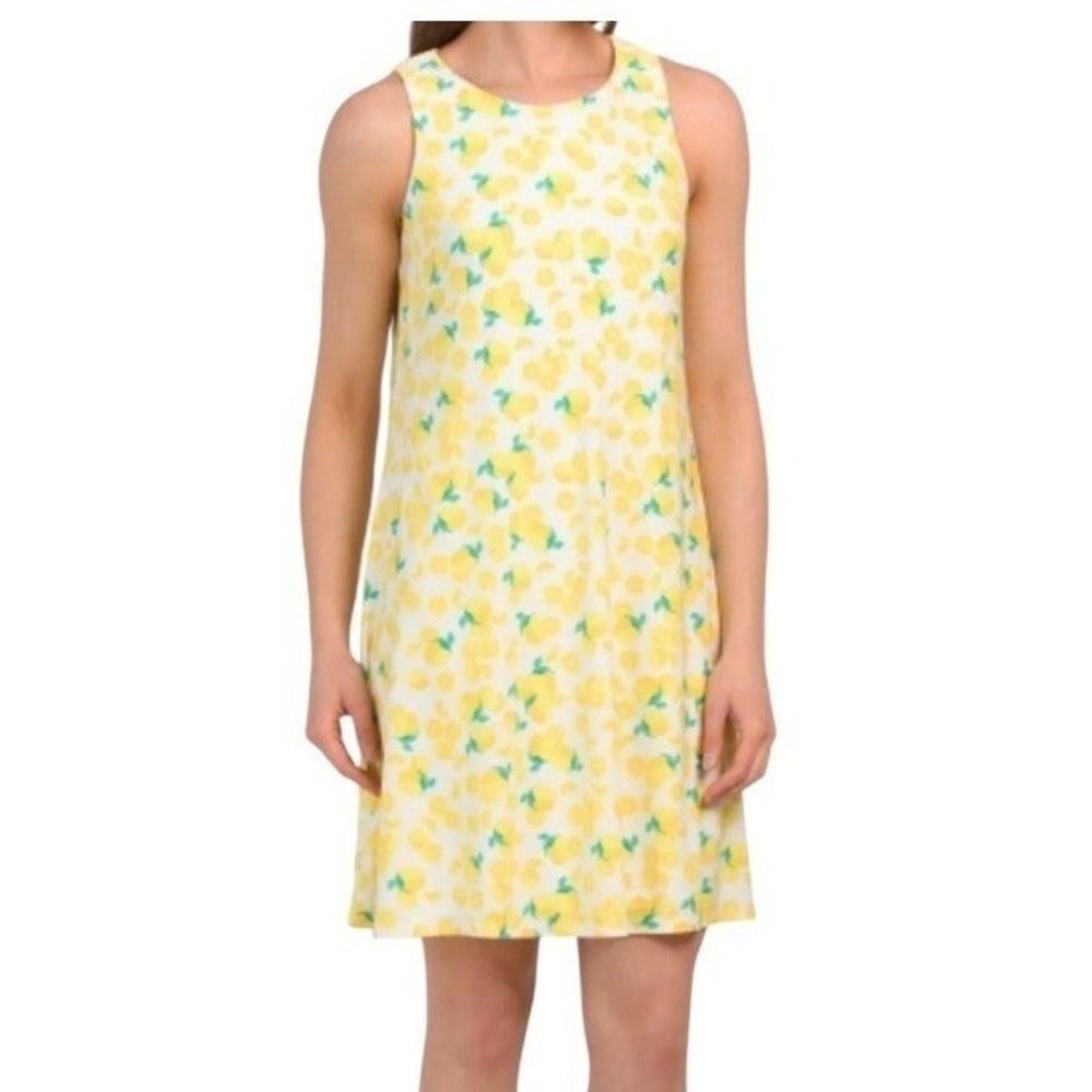 Pappagallo Shift Dress Womens XL Yellow Lemon Print Sleeveless Summer Mini